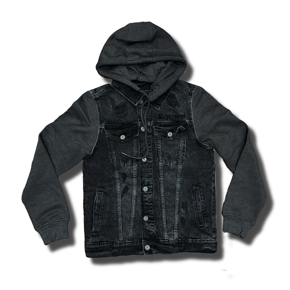 Black Denim Jean Jacket With Hoodie Men OG Classic Denim Hooded