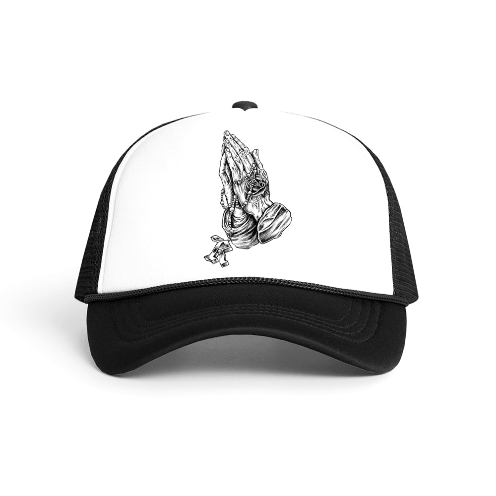 Give Thanks Blessings Foam Mesh Retro Trucker Hat [WHT X BLACK] LIMITED EDITION