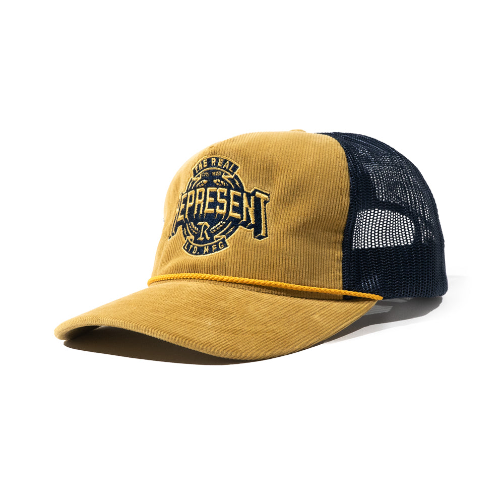 Worldwide MFG Troutdale Corduroy Trucker Hat [AMBER GOLD X NAVY]