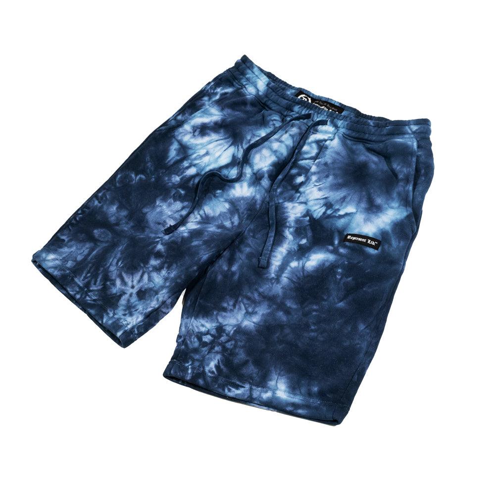 Garment Dyed Fleece Woven Label Shorts [NAVY BLUE TIE DYE] - Represent Ltd.™