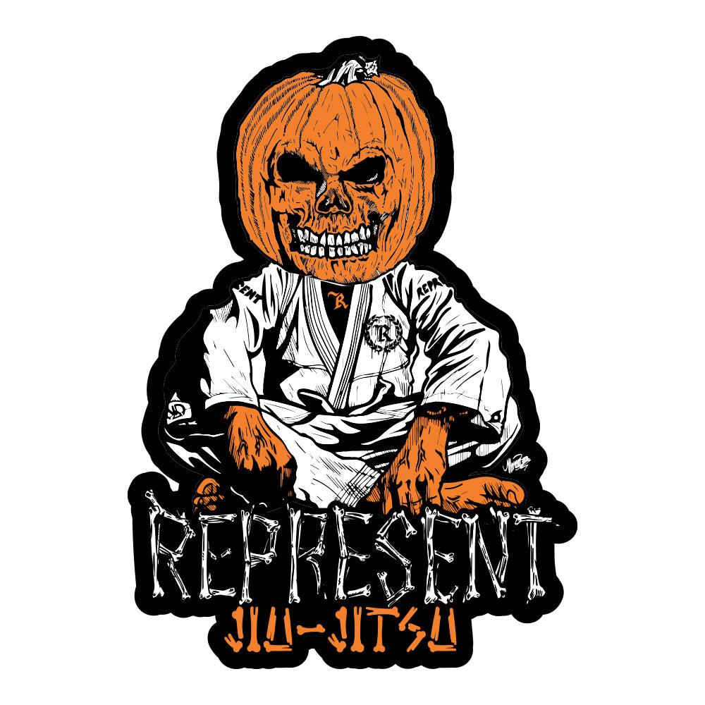 Pumpkin Head Jiu Jitsu Weatherproof Bumper Sticker 6" x 4" Die-Cut [BLACK] LIMITED EDITION - Represent Ltd.™
